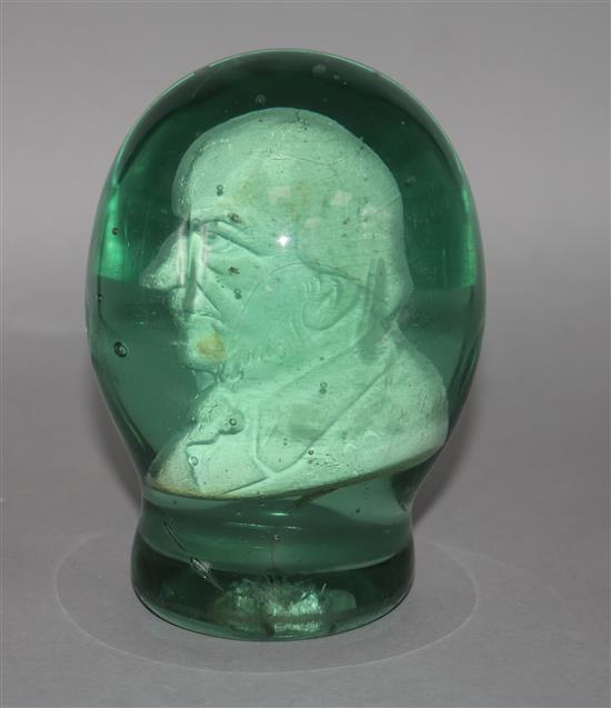 A Stourbridge glass sulphide paperweight, late 19th century bust of Gladstone